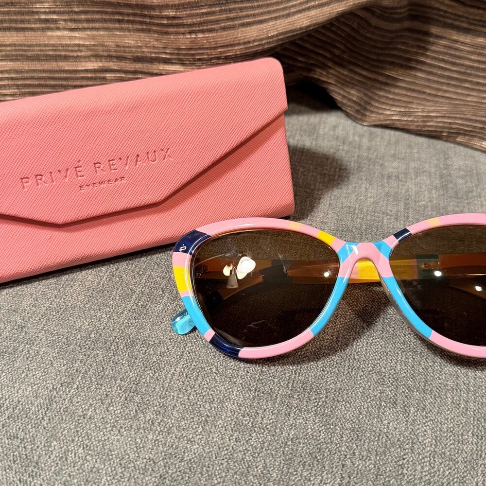 Privé Revaux "Diamond Girl" Sunglasses Multi-Color Striped Frames with Pink Case